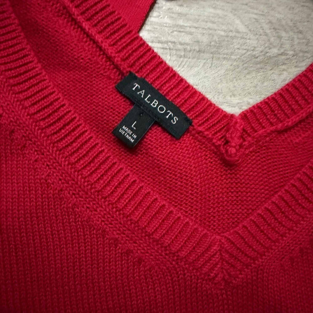 Talbots Vibrant Red V-Neck Sweater - Picture 6 of 8